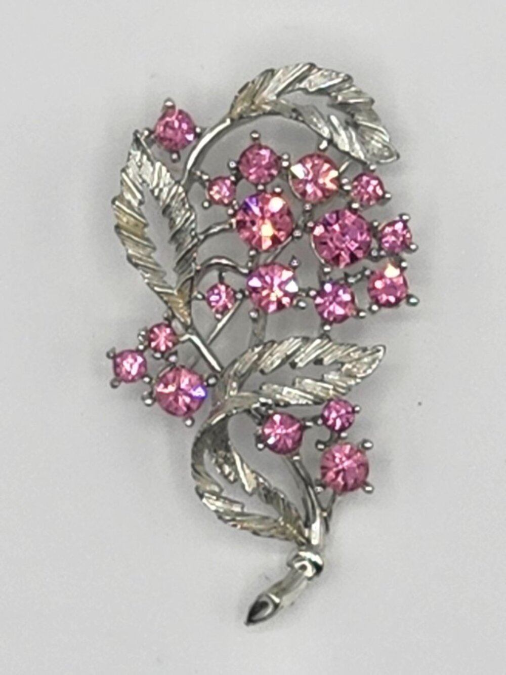 Vintage Lisner Signed Silver Toned Pink Rhinestone Brooch Pin